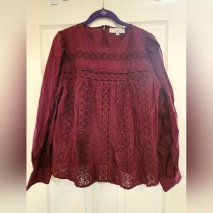 LOFT Women's Burgundy Lace Top